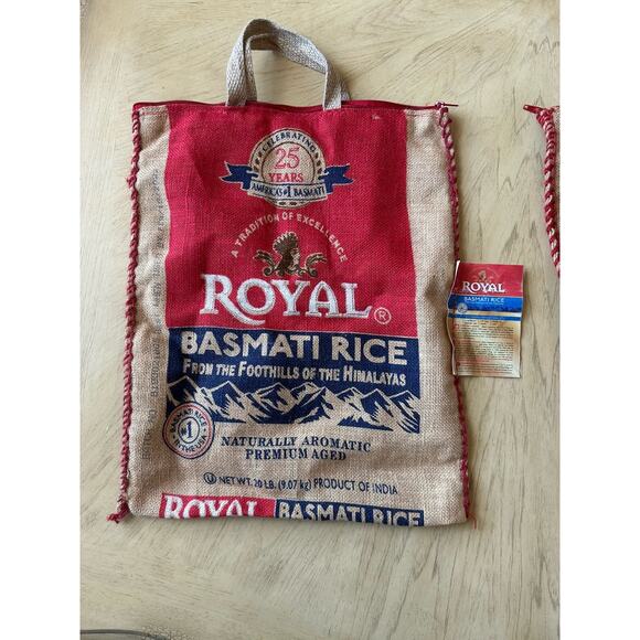 NWT Royal Basmati Rice Bag 20lbs Burlap Handles Zipper Heavy Duty 25th Lot Of 2 - Picture 2 of 8